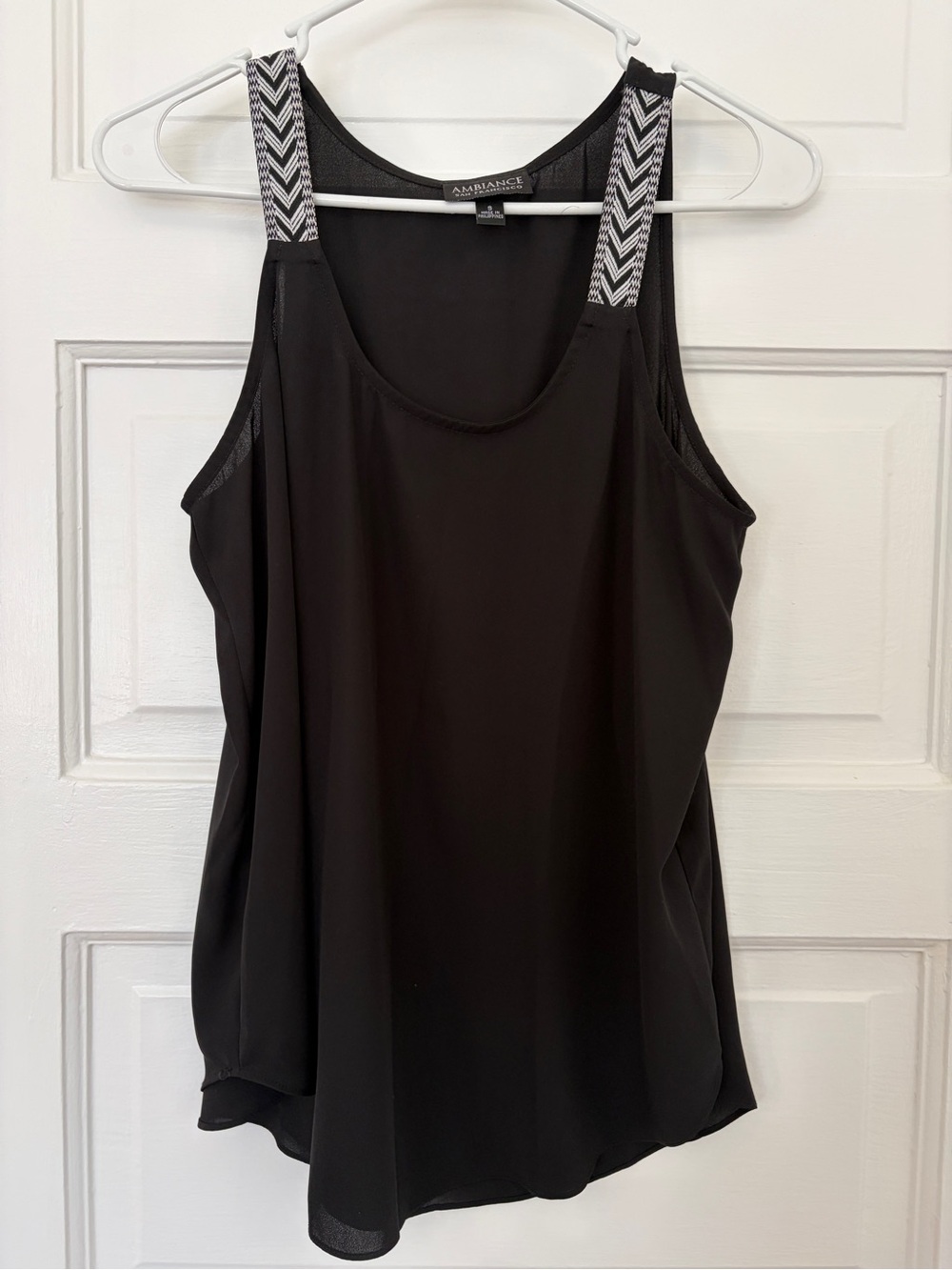 Ambiance Black Tank Top with Chevron Straps